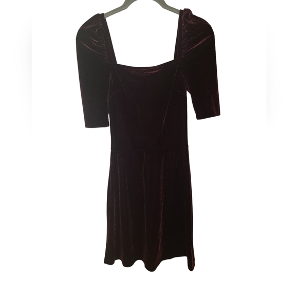AQUA Velvet Burgundy Square Neck Mini Dress Size XS - Picture 1 of 1